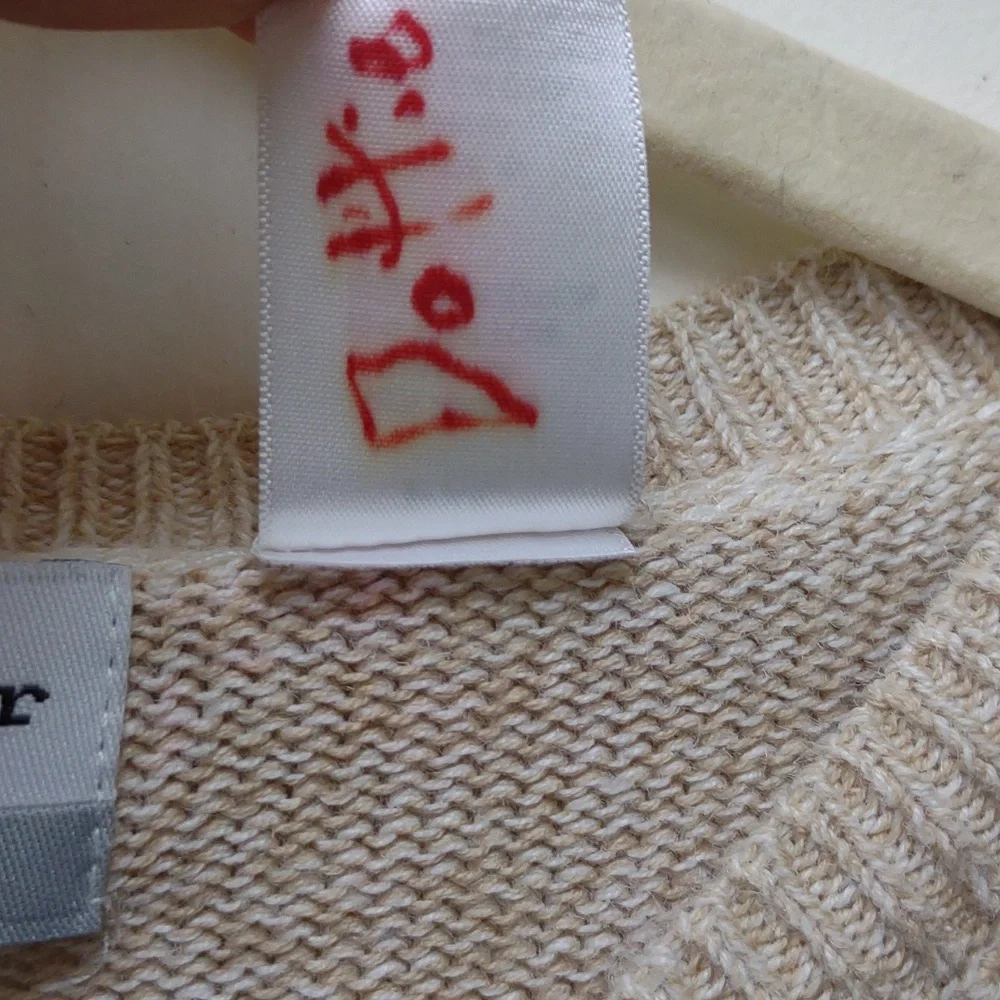 Alfred Dunner Vintage Crochet Granny Square Beige Ramie Cotton Knit Cardigan PXL - Picture 15 of 16